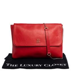 Pre Owned Carolina Herrera Red Leather Flap Shoulder Bag