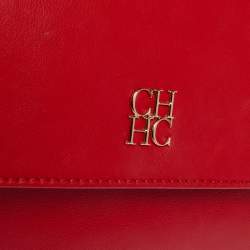 Pre Owned Carolina Herrera Red Leather Flap Shoulder Bag