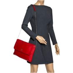 Pre Owned Carolina Herrera Red Leather Flap Shoulder Bag