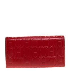 Pre Owned Carolina Herrera Red Monogram Leather Clutch