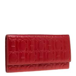 Pre Owned Carolina Herrera Red Monogram Leather Clutch