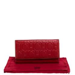Pre Owned Carolina Herrera Red Monogram Leather Clutch