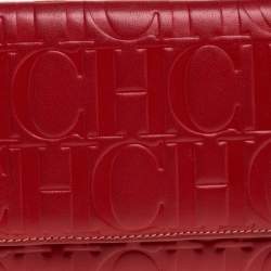 Pre Owned Carolina Herrera Red Monogram Leather Clutch