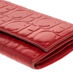 Pre Owned Carolina Herrera Red Monogram Leather Clutch