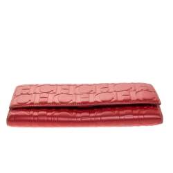 Pre Owned Carolina Herrera Red Monogram Leather Clutch