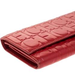 Pre Owned Carolina Herrera Red Monogram Leather Clutch