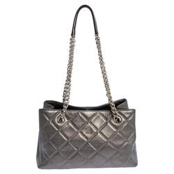 Pre Owned Carolina Herrera Metallic Quilted Leather Shopper Tote