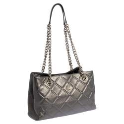 Pre Owned Carolina Herrera Metallic Quilted Leather Shopper Tote