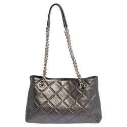Pre Owned Carolina Herrera Metallic Quilted Leather Shopper Tote