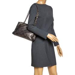 Pre Owned Carolina Herrera Metallic Quilted Leather Shopper Tote