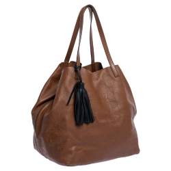 Pre Owned Carolina Herrera Brown Monogram Leather Matryoshka Tote