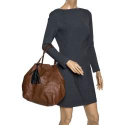 Pre Owned Carolina Herrera Brown Monogram Leather Matryoshka Tote