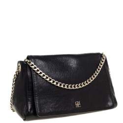 Pre Owned Carolina Herrera Black Leather Flap Shoulder Bag