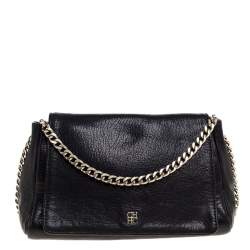 Pre Owned Carolina Herrera Black Leather Flap Shoulder Bag
