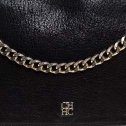 Pre Owned Carolina Herrera Black Leather Flap Shoulder Bag