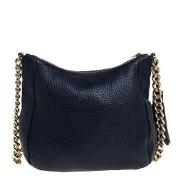 Pre Owned Carolina Herrera Navy Blue Pebbled Leather Maria Shoulder Bag