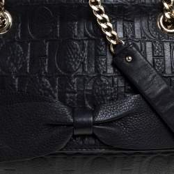 Pre Owned Carolina Herrera Black Monogram Leather Audrey Shoulder Bag