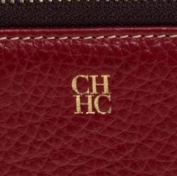Pre Owned Carolina Herrera Red Leather Compact Wallet