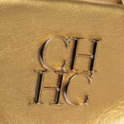 Pre Owned Carolina Herrera Metallic Gold Leather Flap Chain Bag