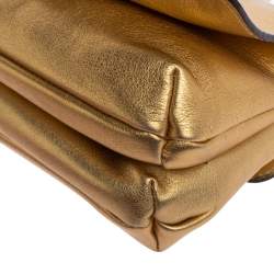 Pre Owned Carolina Herrera Metallic Gold Leather Flap Chain Bag