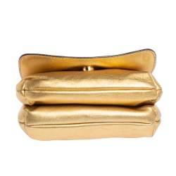 Pre Owned Carolina Herrera Metallic Gold Leather Flap Chain Bag