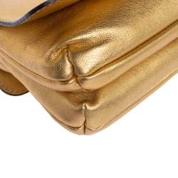 Pre Owned Carolina Herrera Metallic Gold Leather Flap Chain Bag
