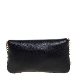 Pre Owned Carolina Herrera Black Leather Chain Flap Shoulder Bag