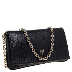 Pre Owned Carolina Herrera Black Leather Chain Flap Shoulder Bag