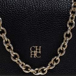 Pre Owned Carolina Herrera Black Leather Chain Flap Shoulder Bag