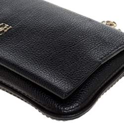 Pre Owned Carolina Herrera Black Leather Chain Flap Shoulder Bag