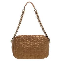 Pre Owned Carolina Herrera Bronze Leather Monogram Camera Bag