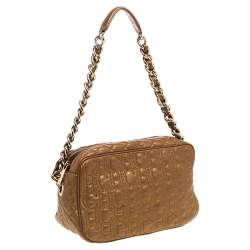 Pre Owned Carolina Herrera Bronze Leather Monogram Camera Bag