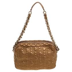 Pre Owned Carolina Herrera Bronze Leather Monogram Camera Bag