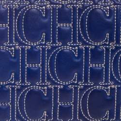 Carolina Herrera Blue Monogram Leather Jerry Clutch 