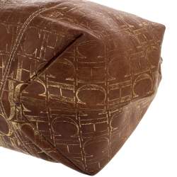 Pre Owned Carolina Herrera Brown/Gold Monogram Leather Chain Tote