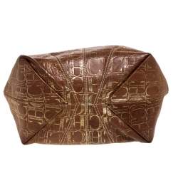 Pre Owned Carolina Herrera Brown/Gold Monogram Leather Chain Tote