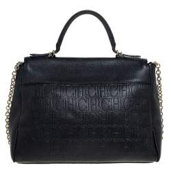 Pre Owned Carolina Herrera Black Leather Minuetto Flap Top Handle Bag