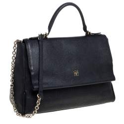 Pre Owned Carolina Herrera Black Leather Minuetto Flap Top Handle Bag