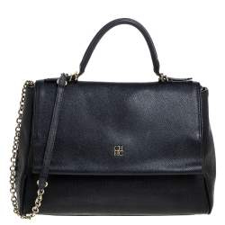Pre Owned Carolina Herrera Black Leather Minuetto Flap Top Handle Bag