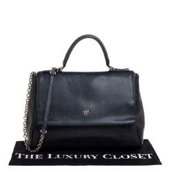 Pre Owned Carolina Herrera Black Leather Minuetto Flap Top Handle Bag