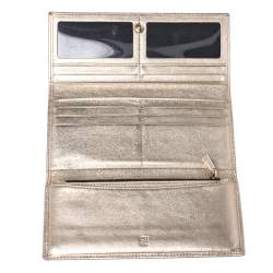 Pre Owned Carolina Herrera Gold Floral Embossed Leather Flap Continental Wallet