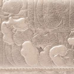 Pre Owned Carolina Herrera Gold Floral Embossed Leather Flap Continental Wallet