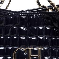 Pre Owned Carolina Herrera Purple Croc Embossed Patent Leather Tote