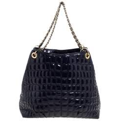 Pre Owned Carolina Herrera Purple Croc Embossed Patent Leather Tote