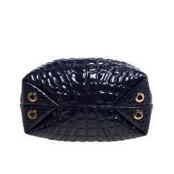Pre Owned Carolina Herrera Purple Croc Embossed Patent Leather Tote