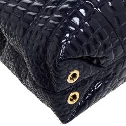 Pre Owned Carolina Herrera Purple Croc Embossed Patent Leather Tote
