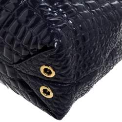 Pre Owned Carolina Herrera Purple Croc Embossed Patent Leather Tote