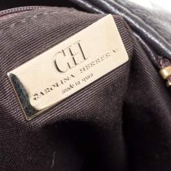 Pre Owned Carolina Herrera Dark Brown Monogram Leather Tassel Tote