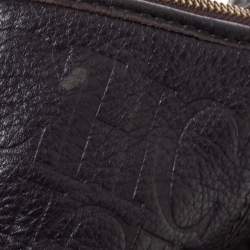 Pre Owned Carolina Herrera Dark Brown Monogram Leather Tassel Tote