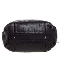 Pre Owned Carolina Herrera Dark Brown Monogram Leather Tassel Tote